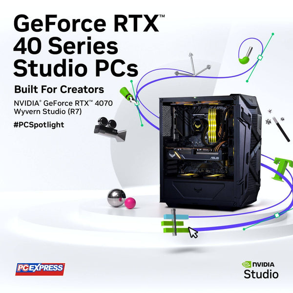 PCX WYVERN STUDIO (R7) GeForce RTX™ 4070 AMD Ryzen™ 7 Gaming Desktop Package - Powered By ASUS - PC Express