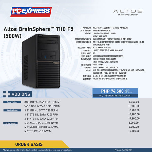 Altos BrainSphere™ T110 F5 ION (E-2224G) Tower Server