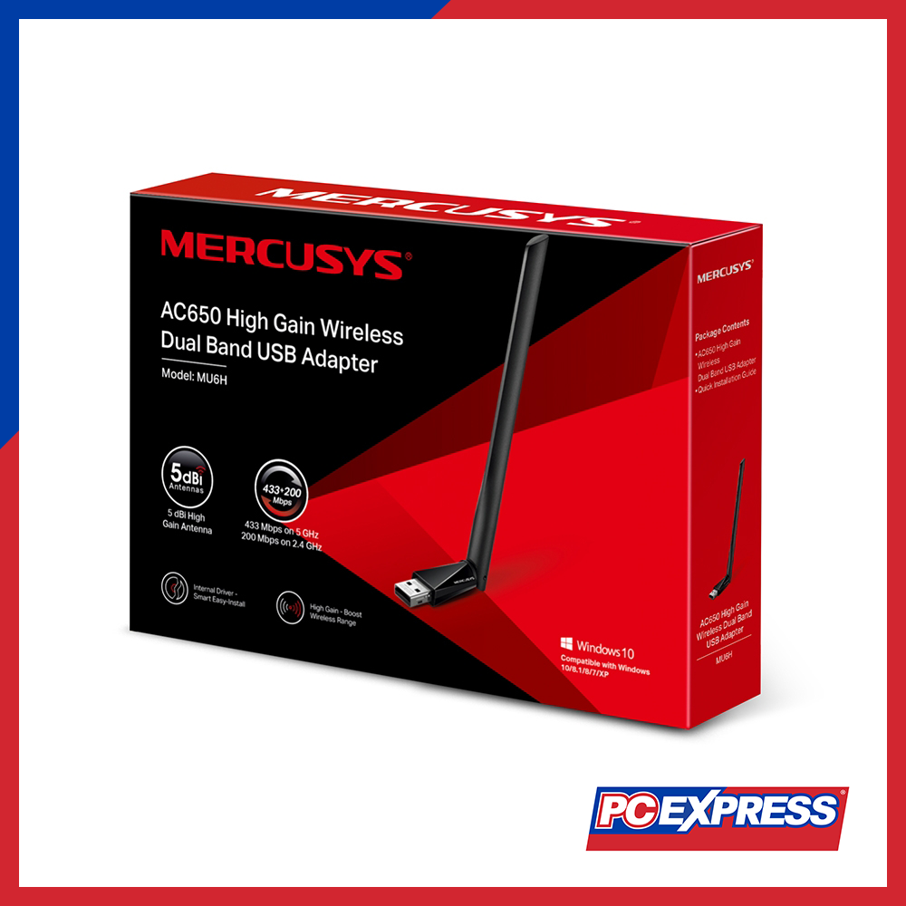 MERCUSYS MU6H AC650 High Gain Wireless Dual Band USB Adapter - PC Express