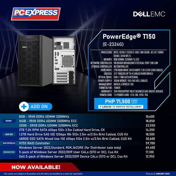 Dell EMC PowerEdge® T150 (E-2324G) Tower Server