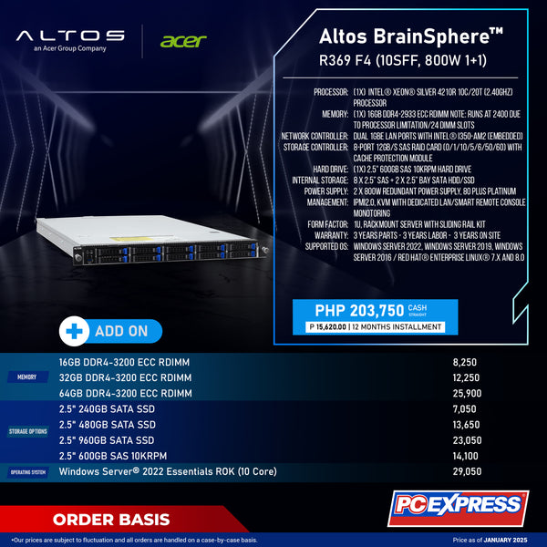 ACER Altos BrainSphere™ R369 F4 (10SFF, 800W 1+1)