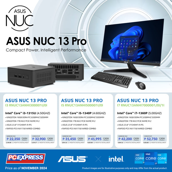 ASUS NUC 13 Pro (RNUC13ANHI300001I/0I) Intel® Core™ i3 Mini Desktop (Asus Monitor)