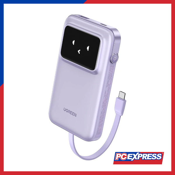 UGREEN PB511/35603B UNO 10000MAH Quick Charging 30W Power Bank With Build-in USB-C Cable - Grey, Purple