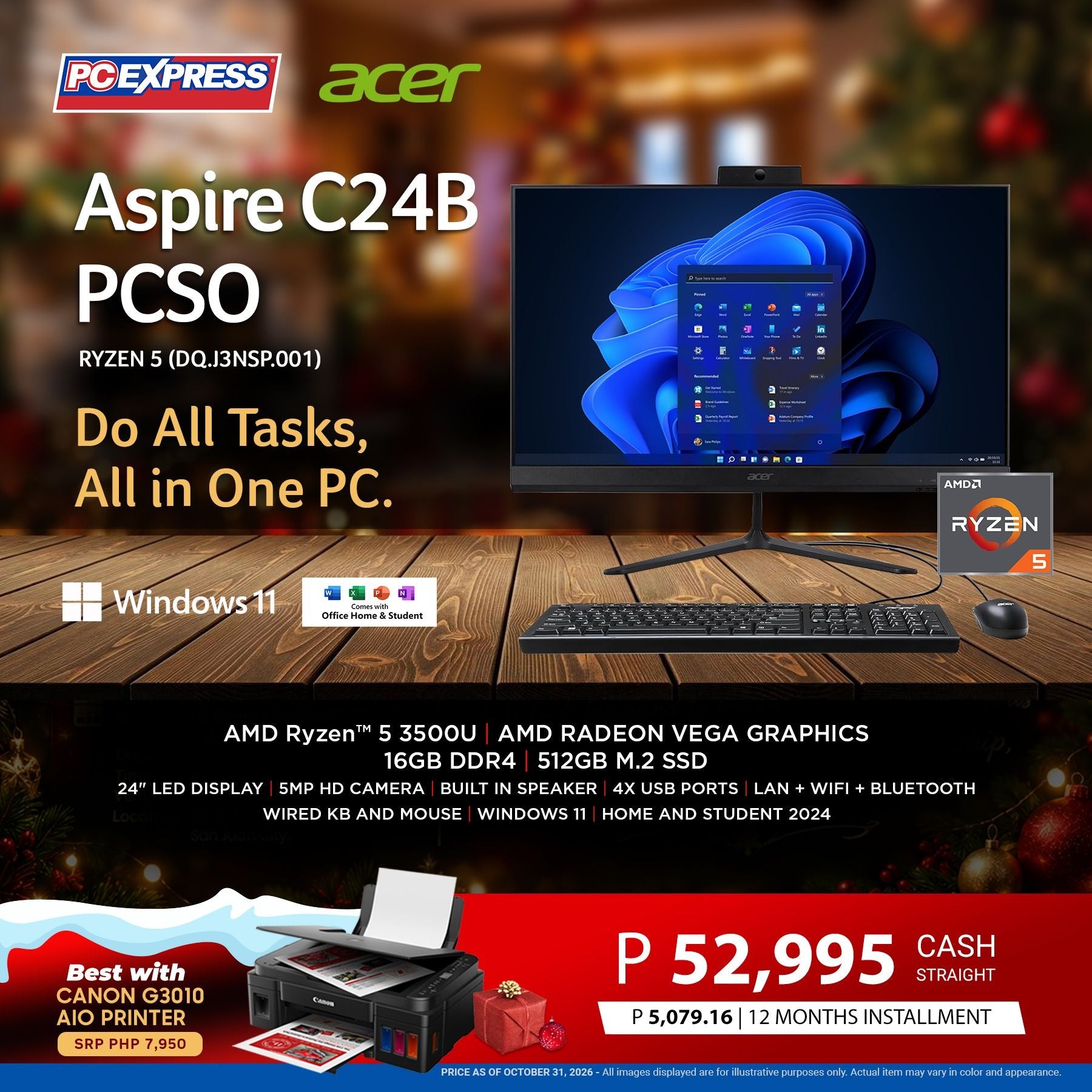 ACER Aspire C24B PCSO (DQ.J3NSP.001) All-in-One Desktop – PC Express