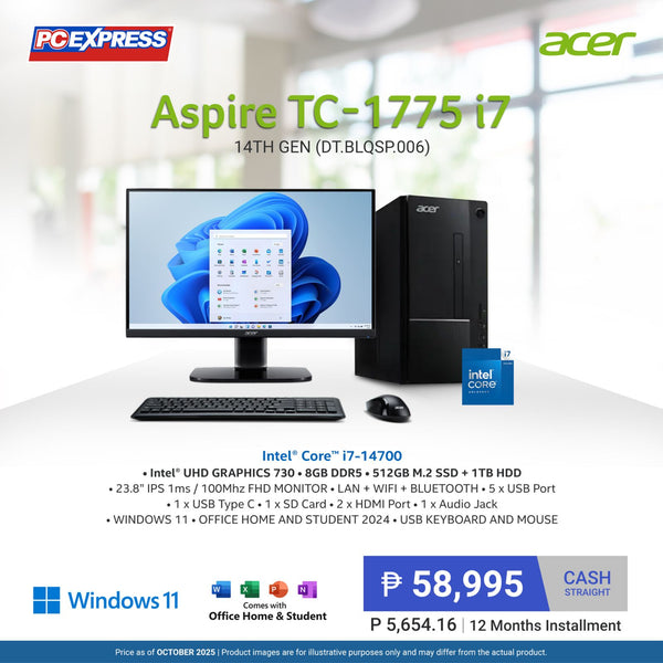 Acer Aspire TC-1775 Intel® Core™ i7 14th Gen (DT.BLQSP.006) Desktop Package