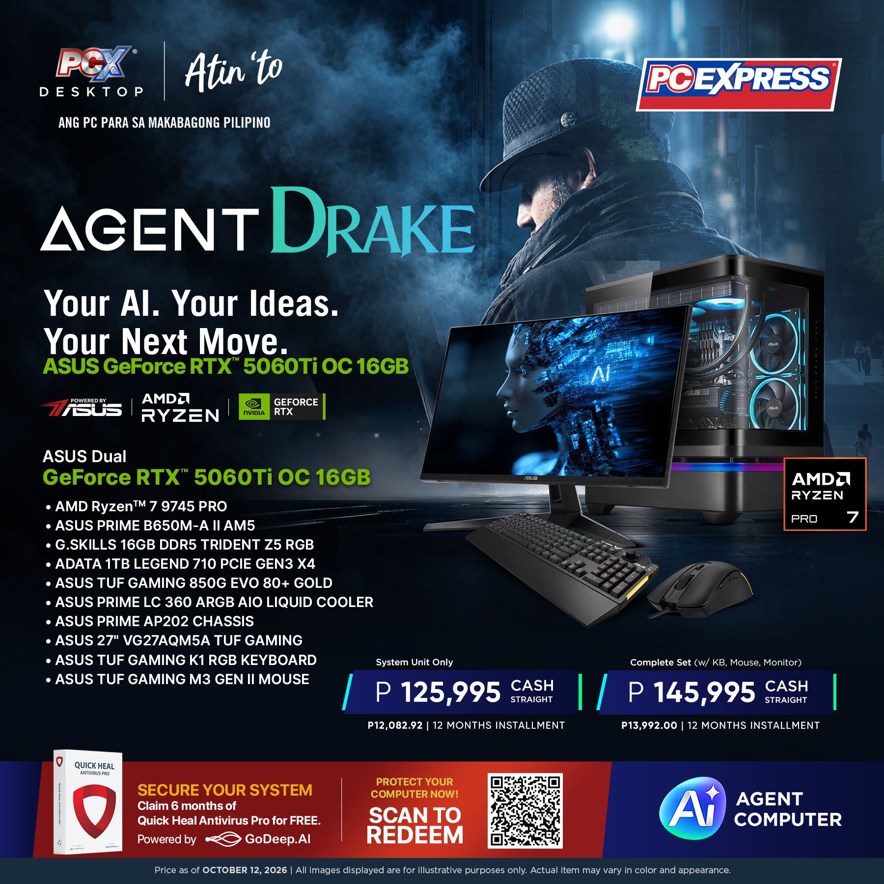 PCX GFH AGENT DRAKE GeForce RTX™ 5060 Ti AMD Ryzen™ 7 Gaming Desktop ...