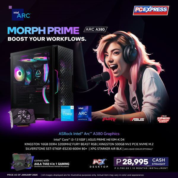 PCX GFH MORPH PRIME (ARC A380) Intel® Core™ i3 Desktop (Black) - Powered By ASUS