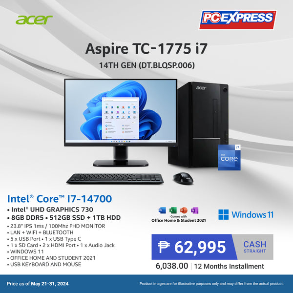 Acer Aspire TC-1775 Intel® Core™ i7 14th Gen (DT.BLQSP.006) Desktop Package