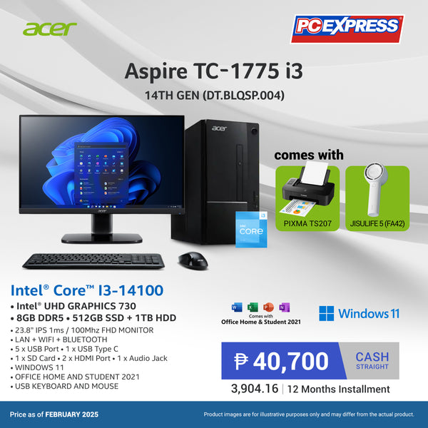 Acer Aspire TC-1775 Intel® Core™ i3 14th Gen (DT.BLQSP.004) Desktop Package