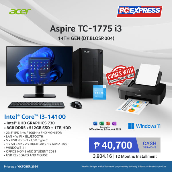 Acer Aspire TC-1775 Intel® Core™ i3 14th Gen (DT.BLQSP.004) Desktop Package