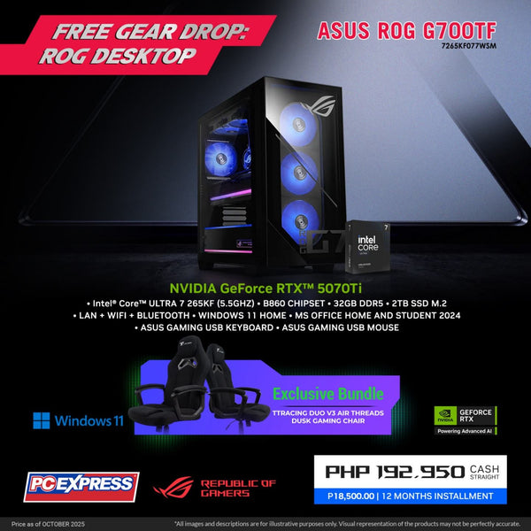 ASUS ROG G700TF (7265KF077WSM) GeForce RTX™ 5070 Ti Gaming Desktop