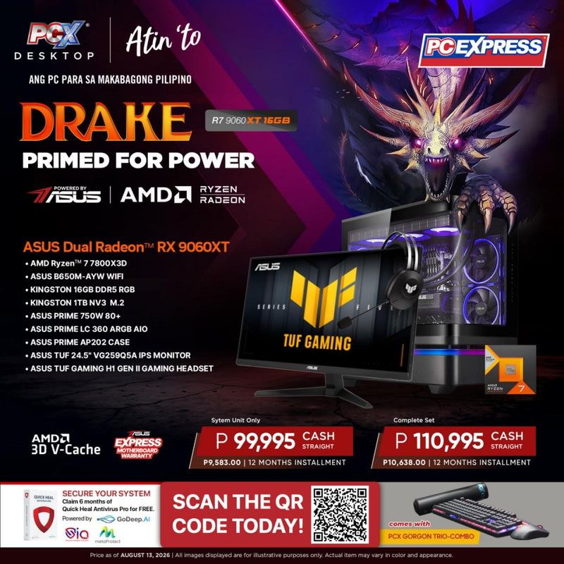PCX GFH DRAKE R7 (9060XT 16GB) Gaming Desktop - Powered By ASUS