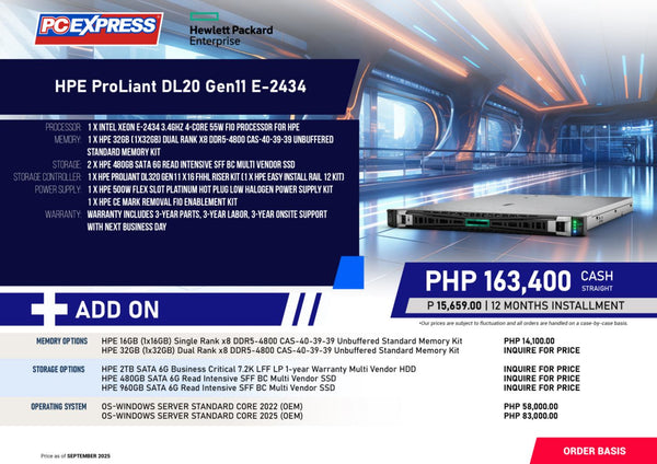 HPE ProLiant DL20 Gen11 (E-2434) (P81568-375) Rack Server