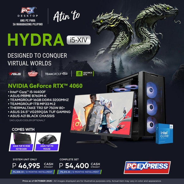 PCX GFH HYDRA (i5-XIV) - GeForce RTX™ 4060 Dual OC Gaming Desktop - Powered By ASUS