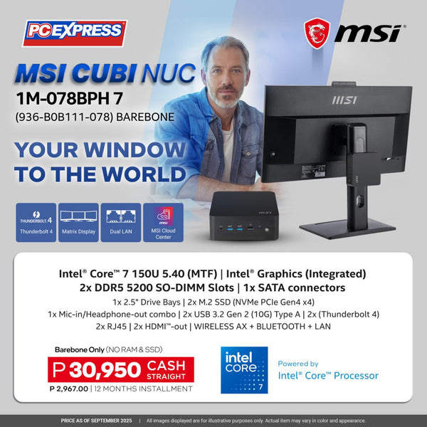 MSI CUBI NUC 1M-078BPH (936-B0B111-078) Barebone Intel® Core™ 7 Mini Desktop