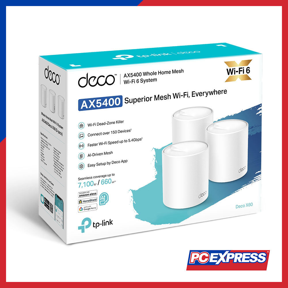 TP-Link Deco X60 Wi-Fi 6 AX3000 Whole-Home Mesh Wi-Fi System, 3-Pack