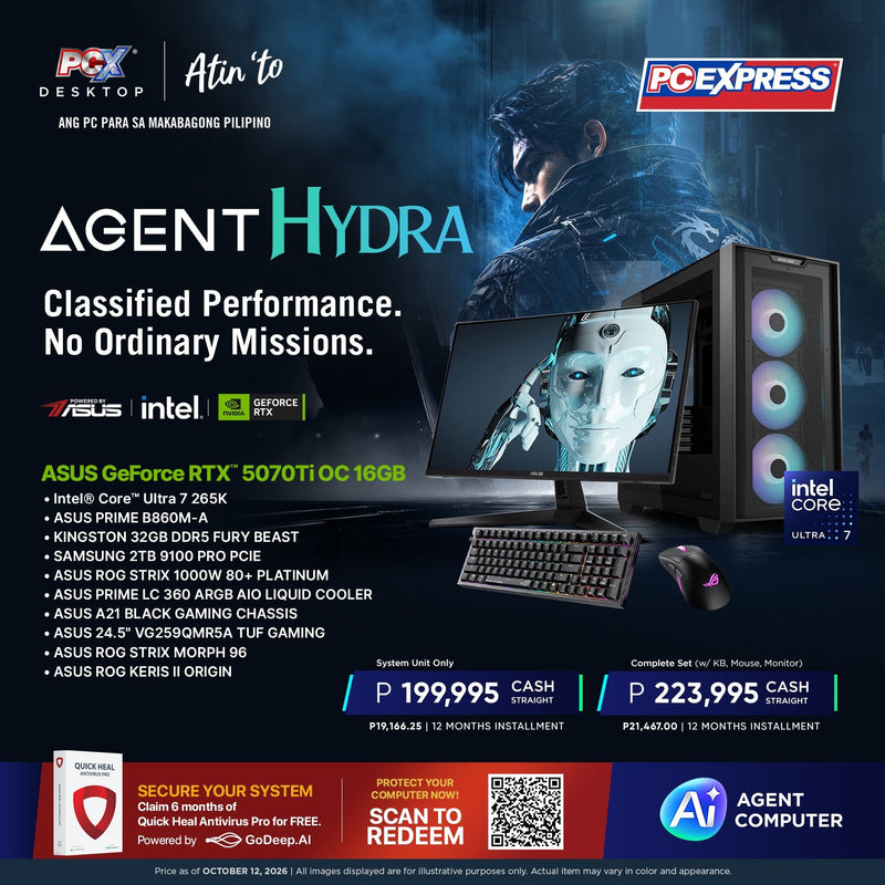 PCX GFH AGENT HYDRA GeForce RTX™ 5070 Ti Intel® Core™ Ultra 7 Gaming Desktop - Powered By ASUS