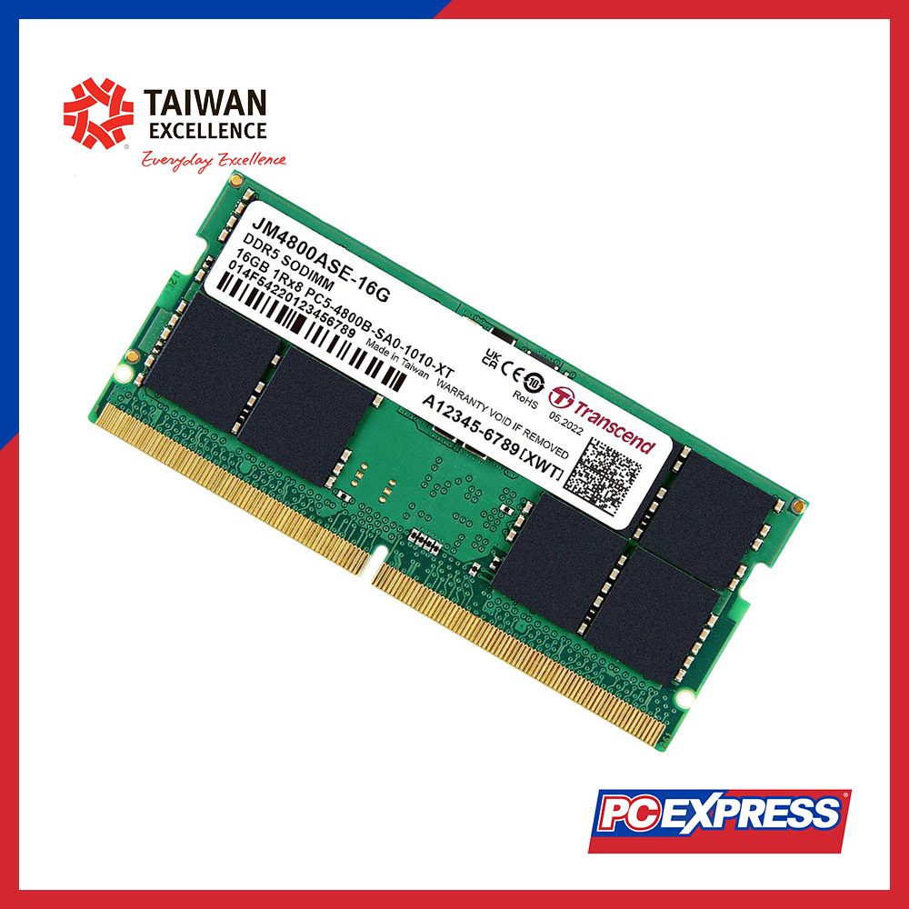 TRANSCEND 16GB DDR5 PC4800MHz (JM4800ASE-16G) SODIMM Laptop Memory TRANSCEND 16GB DDR5 PC4800MHz (JM4800ASE-16G) SODIMM Laptop Memory