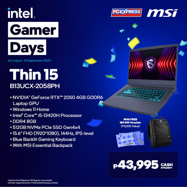 MSI Thin 15 B13UCX-2058PH GeForce RTX™ 2050 Intel® Core™ i5 Laptop (Cosmos Gray)