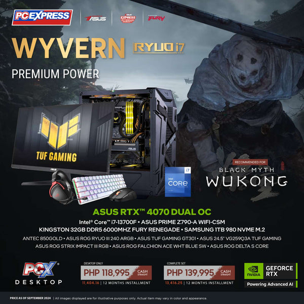 PCX GFH WYVERN RYUO (I7) GeForce RTX™ 4070 Dual OC Gaming Desktop - Powered by ASUS