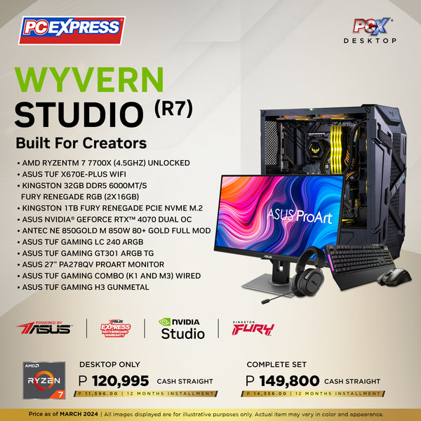 PCX WYVERN STUDIO (R7) GeForce RTX™ 4070 AMD Ryzen™ 7 Gaming Desktop Package - Powered By ASUS