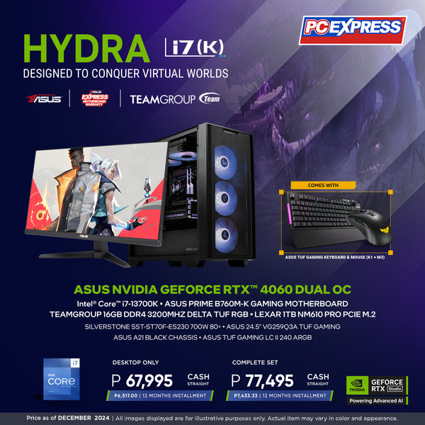 PCX GFH HYDRA (I7) (K) - GeForce RTX™ 4060 Dual OC Gaming Desktop - Powered By ASUS