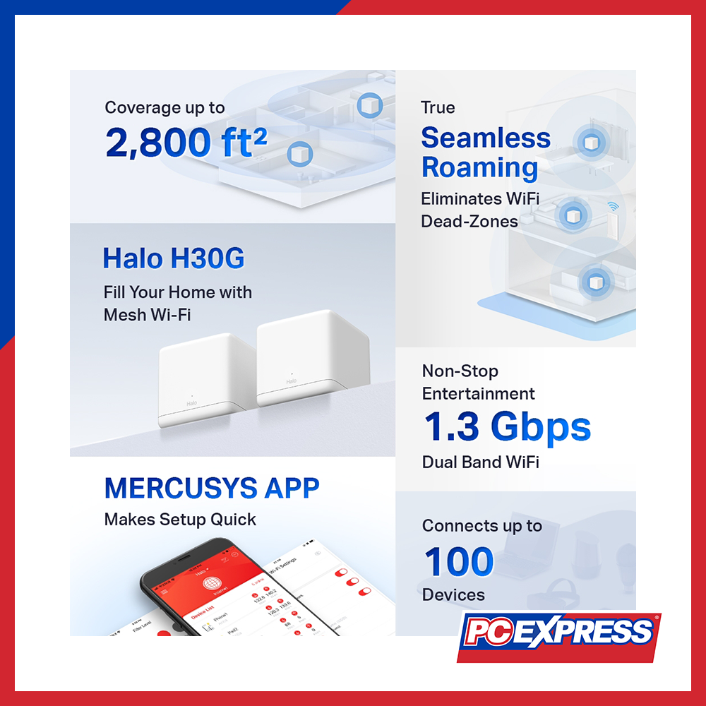 MERCUSYS Halo H30G AC1300 Whole Home Mesh Wi-Fi System (2-Pack) - PC Express